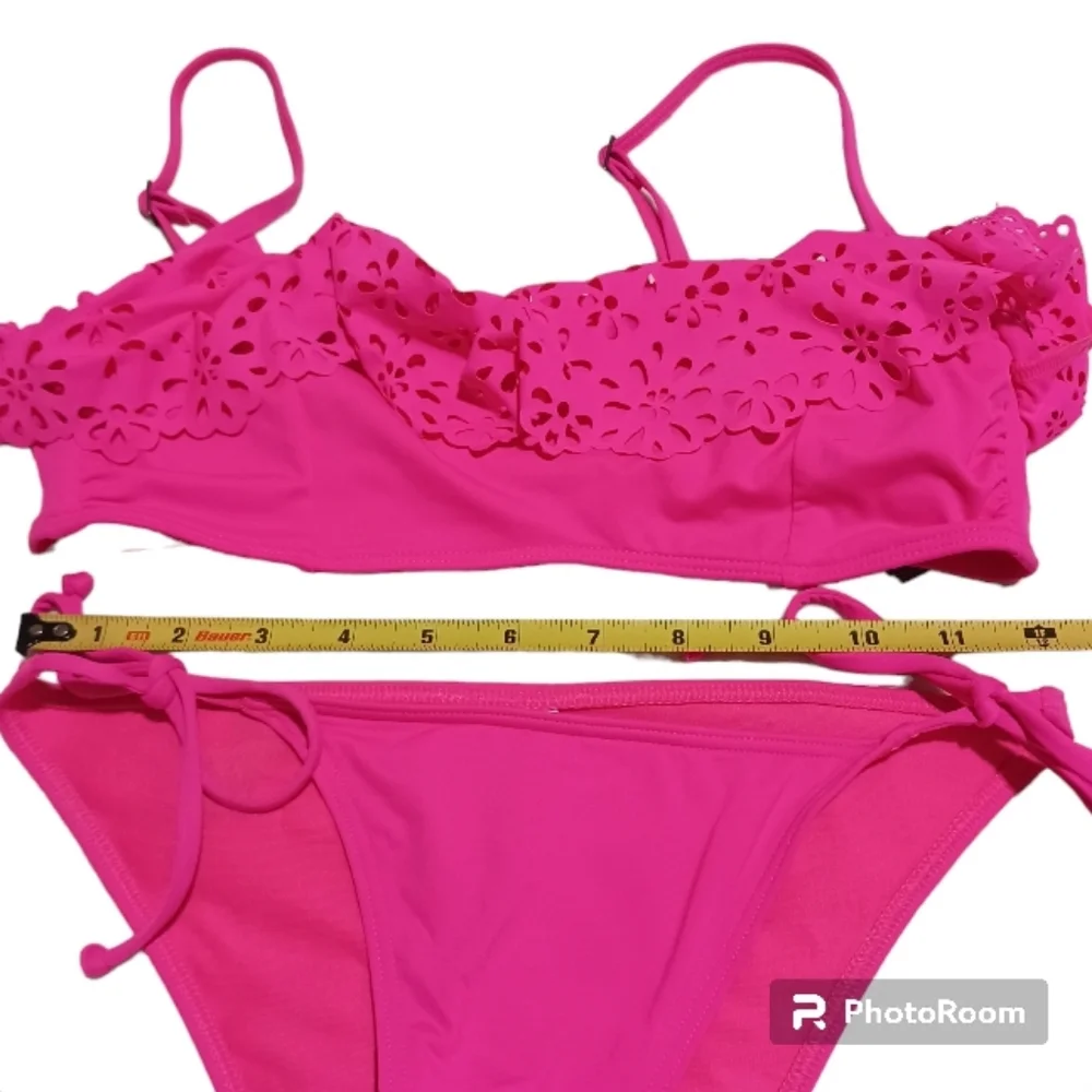 A&F Bikini Laser Cut Ruffle Top Side Tie Cheeky Bottom